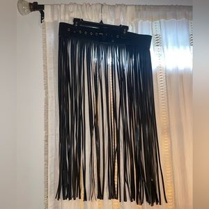 Black Fringe Leather Skirt Belt